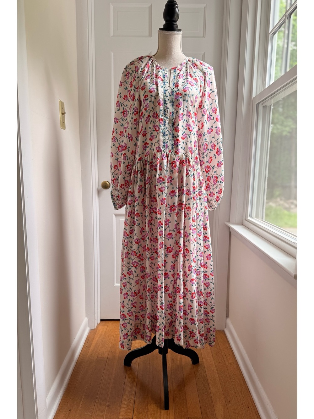 Alix of Bohemia Saranna 100% Floral Silk Midi Dress (L-10/12)